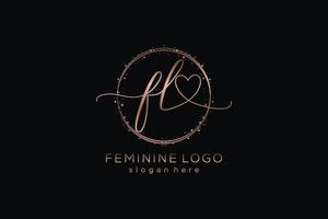 logotipo de escritura a mano fl inicial con plantilla de círculo logotipo vectorial de boda inicial, moda, floral y botánica con plantilla creativa. vector