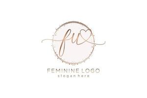 Initial FU handwriting logo with circle template vector logo of initial wedding, fashion, floral and botanical with creative template.