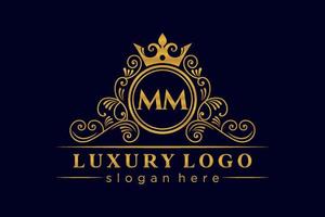 MM Initial Letter Gold calligraphic feminine floral hand drawn heraldic monogram antique vintage style luxury logo design Premium Vector