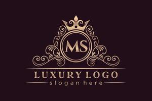 MS Initial Letter Gold calligraphic feminine floral hand drawn heraldic monogram antique vintage style luxury logo design Premium Vector