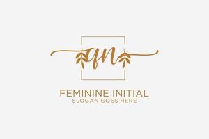 Initial QN beauty monogram and elegant logo design handwriting logo of initial signature, wedding, fashion, floral and botanical with creative template. vector