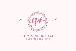 Initial QV beauty monogram and elegant logo design handwriting logo of initial signature, wedding, fashion, floral and botanical with creative template. vector