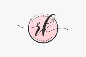 Initial RK handwriting logo with circle template vector signature, wedding, fashion, floral and botanical with creative template.