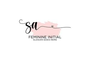 Initial SA beauty monogram and elegant logo design handwriting logo of initial signature, wedding, fashion, floral and botanical with creative template. vector