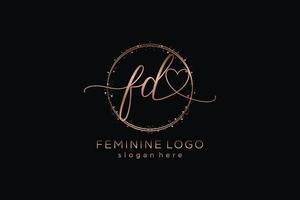 Initial FD handwriting logo with circle template vector logo of initial wedding, fashion, floral and botanical with creative template.