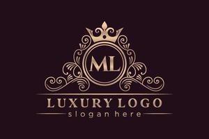 ML Initial Letter Gold calligraphic feminine floral hand drawn heraldic monogram antique vintage style luxury logo design Premium Vector