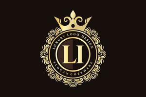 LI Initial Letter Gold calligraphic feminine floral hand drawn heraldic monogram antique vintage style luxury logo design Premium Vector