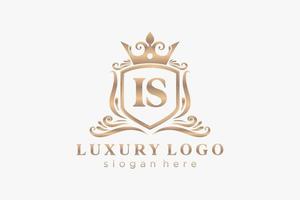 Initial IS Letter Royal Luxury Logo template in vector art for Restaurant, Royalty, Boutique, Cafe, Hotel, Heraldic, Jewelry, Fashion and other vector illustration.