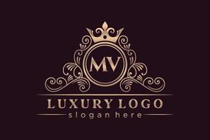 mv letra inicial oro caligráfico femenino floral dibujado a mano monograma heráldico antiguo estilo vintage lujo diseño de logotipo vector premium