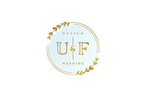 Initial UF beauty monogram and elegant logo design handwriting logo of initial signature, wedding, fashion, floral and botanical with creative template. vector
