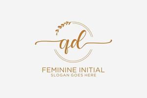 Initial QD beauty monogram and elegant logo design handwriting logo of initial signature, wedding, fashion, floral and botanical with creative template. vector