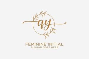 Initial QY beauty monogram and elegant logo design handwriting logo of initial signature, wedding, fashion, floral and botanical with creative template. vector