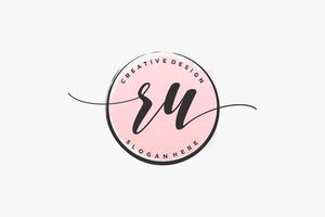 Initial RU handwriting logo with circle template vector signature, wedding, fashion, floral and botanical with creative template.