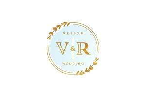 Initial VR beauty monogram and elegant logo design handwriting logo of initial signature, wedding, fashion, floral and botanical with creative template. vector