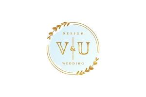 Initial VU beauty monogram and elegant logo design handwriting logo of initial signature, wedding, fashion, floral and botanical with creative template. vector