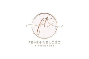 Initial FT handwriting logo with circle template vector logo of initial wedding, fashion, floral and botanical with creative template.