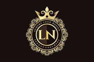 LN Initial Letter Gold calligraphic feminine floral hand drawn heraldic monogram antique vintage style luxury logo design Premium Vector