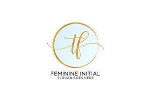 Initial TF handwriting logo with circle template vector signature, wedding, fashion, floral and botanical with creative template.