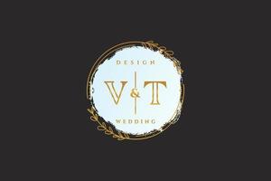 Initial VT beauty monogram and elegant logo design handwriting logo of initial signature, wedding, fashion, floral and botanical with creative template. vector
