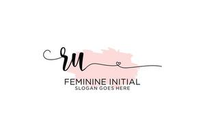 Initial RU beauty monogram and elegant logo design handwriting logo of initial signature, wedding, fashion, floral and botanical with creative template. vector
