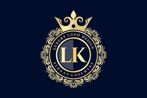 LK Initial Letter Gold calligraphic feminine floral hand drawn heraldic monogram antique vintage style luxury logo design Premium Vector