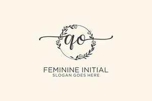 Initial QO beauty monogram and elegant logo design handwriting logo of initial signature, wedding, fashion, floral and botanical with creative template. vector