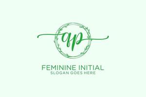 Initial QP beauty monogram and elegant logo design handwriting logo of initial signature, wedding, fashion, floral and botanical with creative template. vector