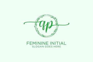 Initial QP beauty monogram and elegant logo design handwriting logo of initial signature, wedding, fashion, floral and botanical with creative template. vector