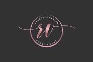 Initial RV handwriting logo with circle template vector signature, wedding, fashion, floral and botanical with creative template.
