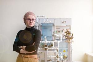 portrait of muslim female student in the electronic classroom photo