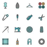 Sewing Filled Line Icon Set Vector