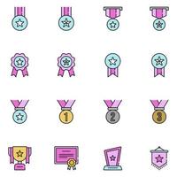 prize reward filled line icon set vector