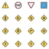 Traffic Sign Filled Line Icon Set vector