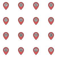 Maps Pin Location Filled Line Icon Set vector