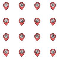 Maps Pin Location Filled Line Icon Set vector