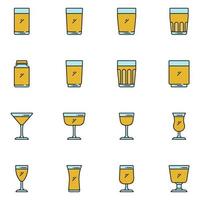 Glass Filled Line Icon Set Vector