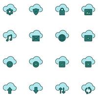 conjunto de iconos de línea llena de almacenamiento en la nube vector