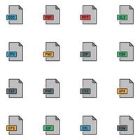 File Type Filled Line Icon Set vector