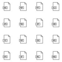 conjunto de iconos de línea de tipo de archivo vector