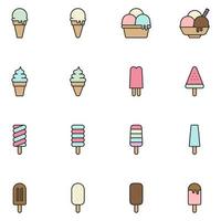 conjunto de iconos de línea llena de helado vector