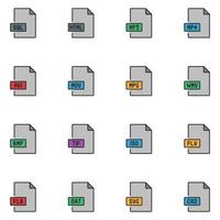 File Type Filled Line Icon Set vector