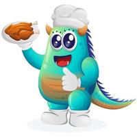 Cute blue monster, chef serving food vector