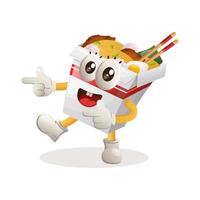 Cute ramen mascot playful with pointed hand vector