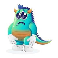 Cute blue monster with sad expression vector