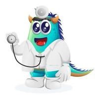 Cute blue monster doctor holding stethoscope vector