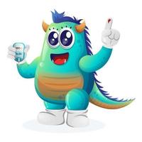 Cute blue monster holding a blood glucose meter vector
