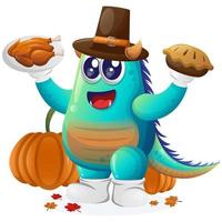 Cute blue monster celebrate thanksgiving vector