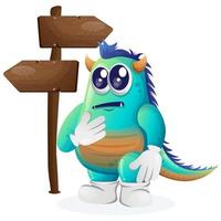 Cute blue monster making decision vector