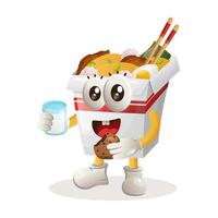 Cute ramen mascot drink milk and eat cookie vector