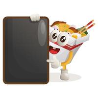 Cute ramen mascot holding menu black Board, menu board, sign board vector